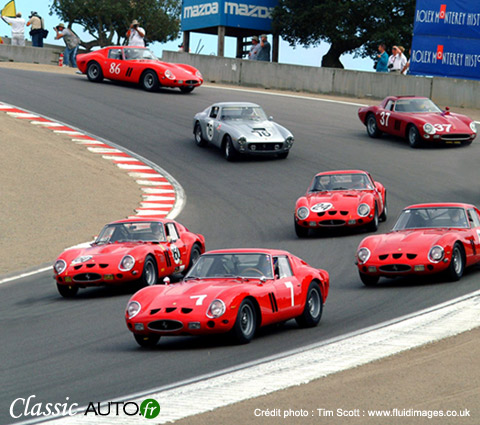 250-GTO-Laguna Une marée de Ferrari 250 GTo à Laguna Seca en 2004 (photo Tim Scott)