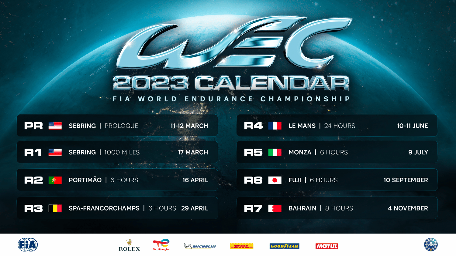 Le calendrier 2023 du Championnat du Monde d’Endurance (WEC)