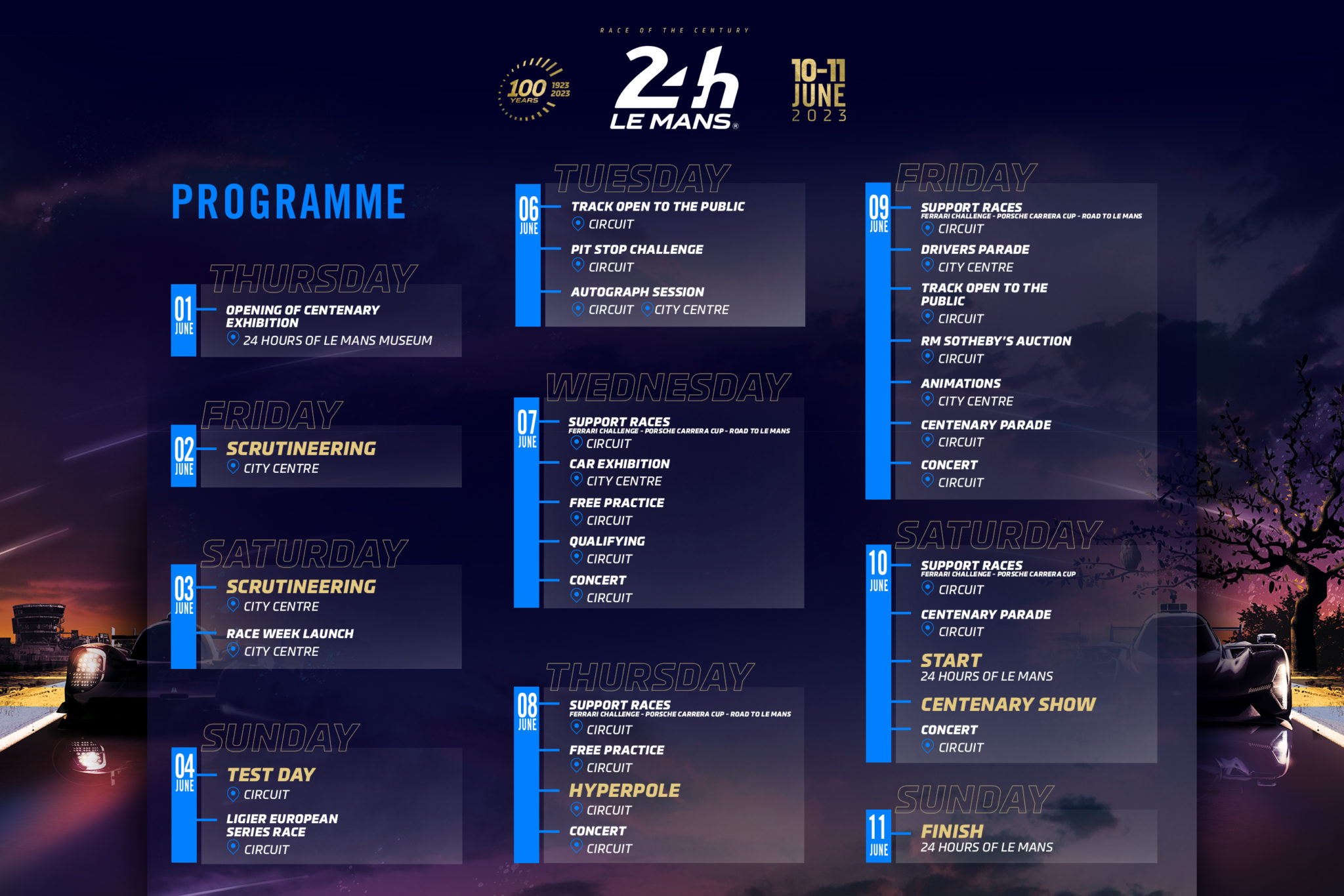 Le programme des 24 Heures du Mans 2023 jour par jour (édition du