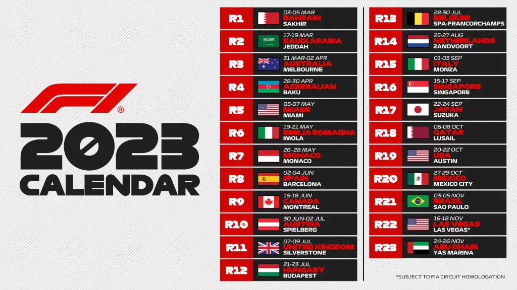 Calendrier F1 2023